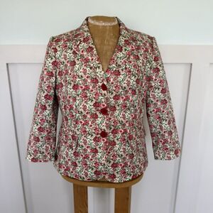 Talbots Blazer Women's 6 Cotton Floral Rose Cottage Core Career Pink Green Lined
